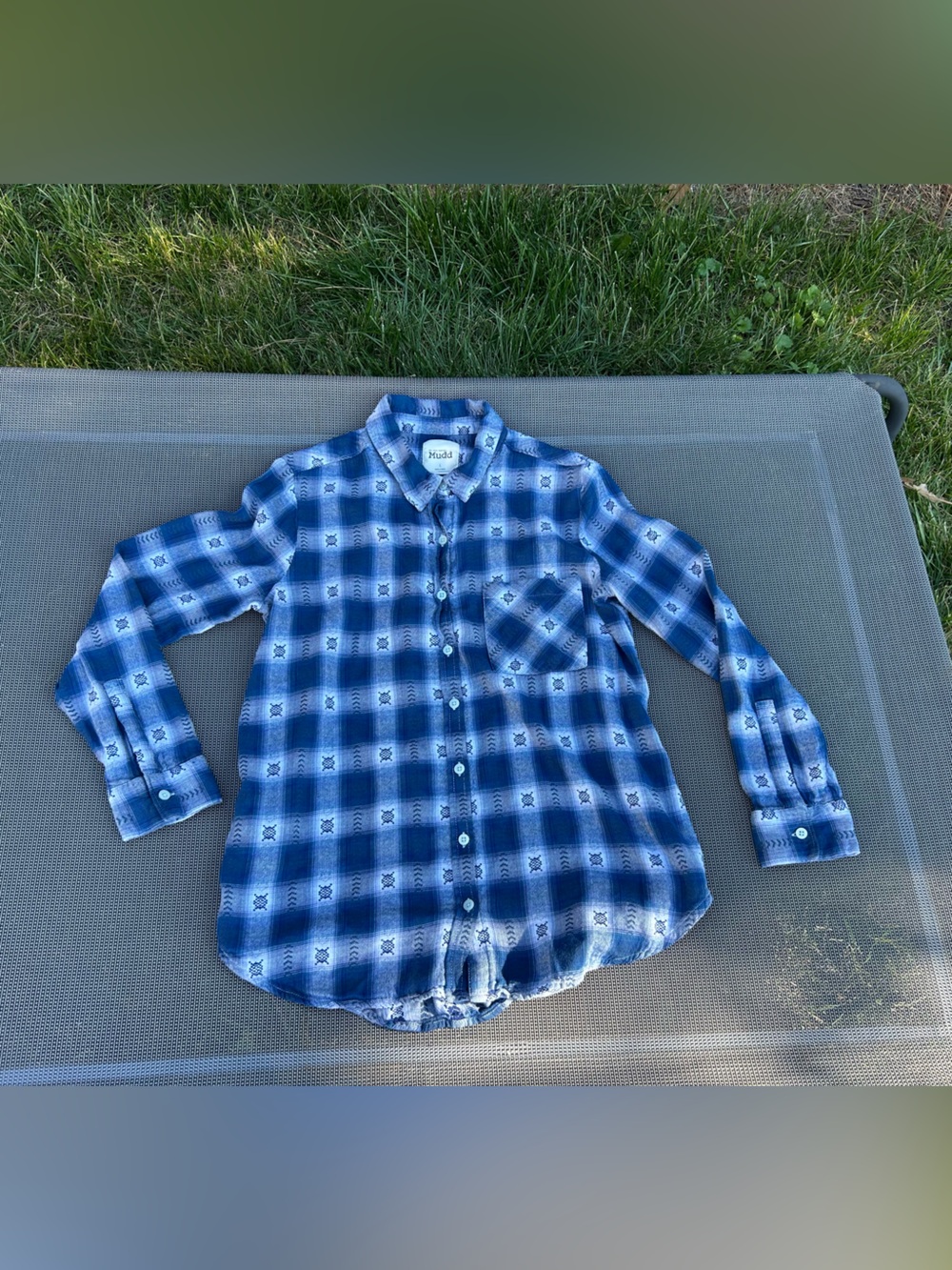 Mudd Blue Plaid Western Shirt Flannel y2k Button‎ Front Long Sleeves fall large